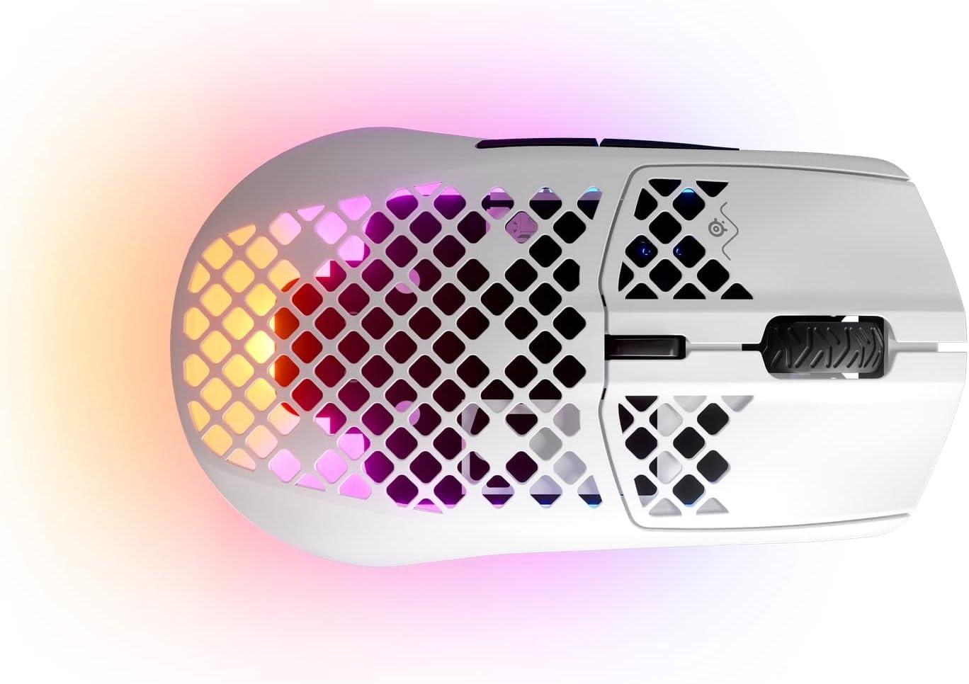 imageSteelSeries Aerox 3 Wireless Holey RGB Gaming Mouse Ultralightweight Water Resistant Design 18K DPI TrueMove Air Optical Sensor OnyxSnow