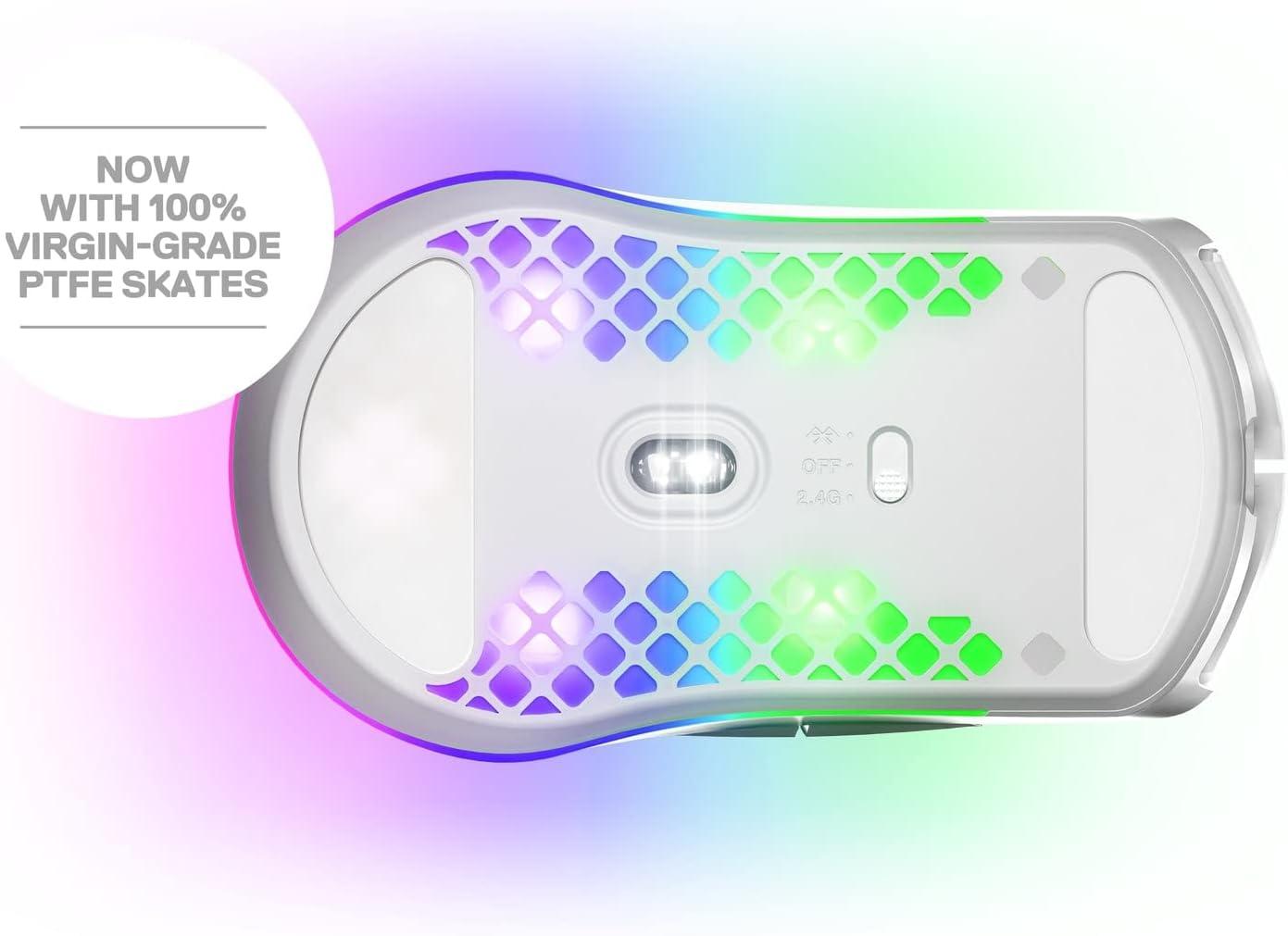 imageSteelSeries Aerox 3 Wireless Holey RGB Gaming Mouse Ultralightweight Water Resistant Design 18K DPI TrueMove Air Optical Sensor OnyxSnow