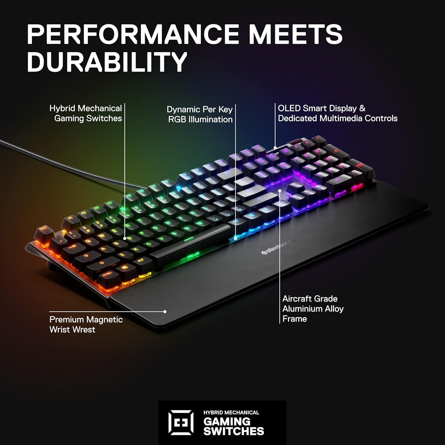 imageSteelSeries Apex 3 TKL White RGB Gaming Keyboard Tenkeyless Compact Form Factor 8Zone RGB Illumination Water and Dust Resistant WhisperQuiet Gaming SwitchBlack