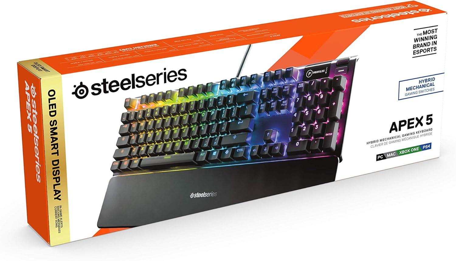 imageSteelSeries Apex 3 TKL White RGB Gaming Keyboard Tenkeyless Compact Form Factor 8Zone RGB Illumination Water and Dust Resistant WhisperQuiet Gaming SwitchBlack
