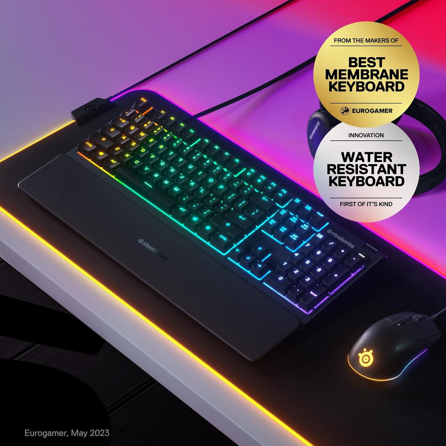 imageSteelSeries Apex 3 TKL White RGB Gaming Keyboard Tenkeyless Compact Form Factor 8Zone RGB Illumination Water and Dust Resistant WhisperQuiet Gaming SwitchBlack
