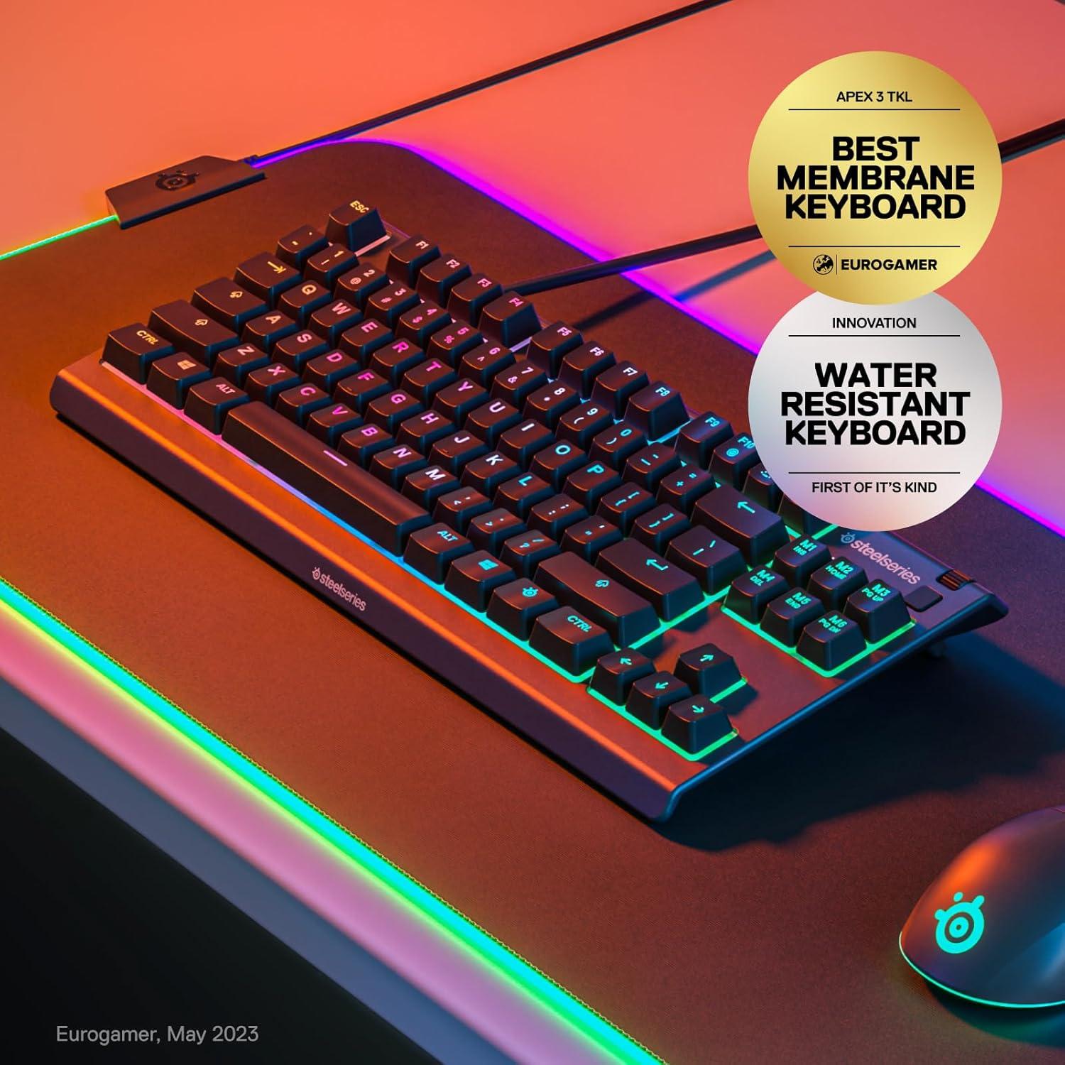 imageSteelSeries Apex 3 TKL White RGB Gaming Keyboard Tenkeyless Compact Form Factor 8Zone RGB Illumination Water and Dust Resistant WhisperQuiet Gaming SwitchBlack