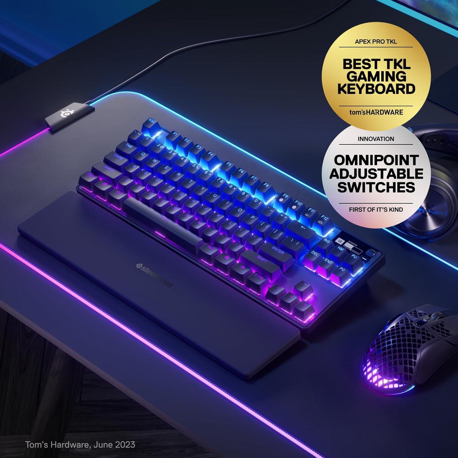 imageSteelSeries Apex Pro HyperMagnetic Gaming Keyboard Adjustable Actuation OLED Screen RGB USB PassthroughPro TKL
