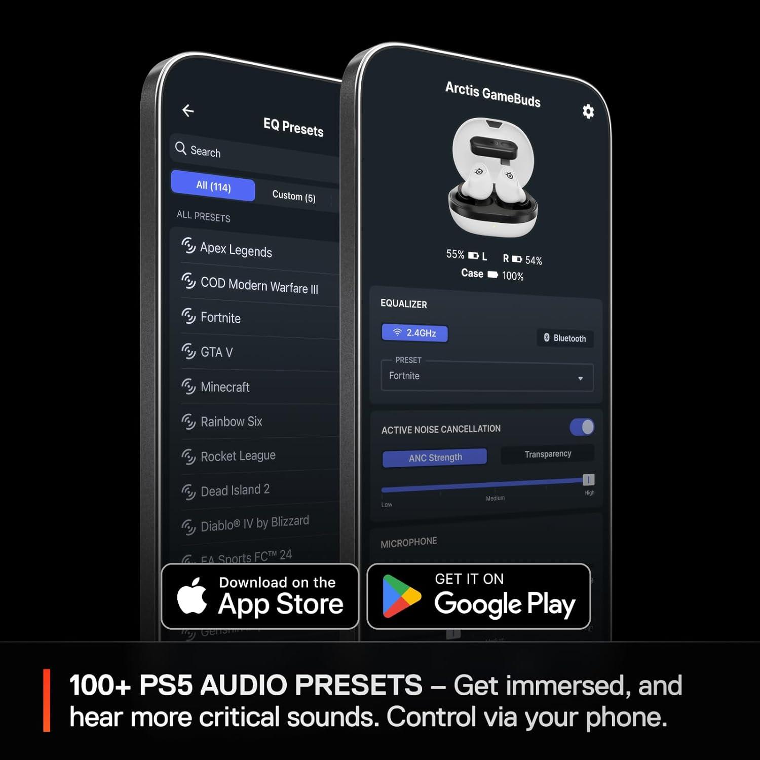 imageSteelSeries Arctis GameBuds for PlayStationPCSwitchMobile QuickSwitch 24GHz Bluetooth 53 Active Noise Cancelling 100 Game Audio Presets 40H Battery with Qi Charging Case WhiteWhite