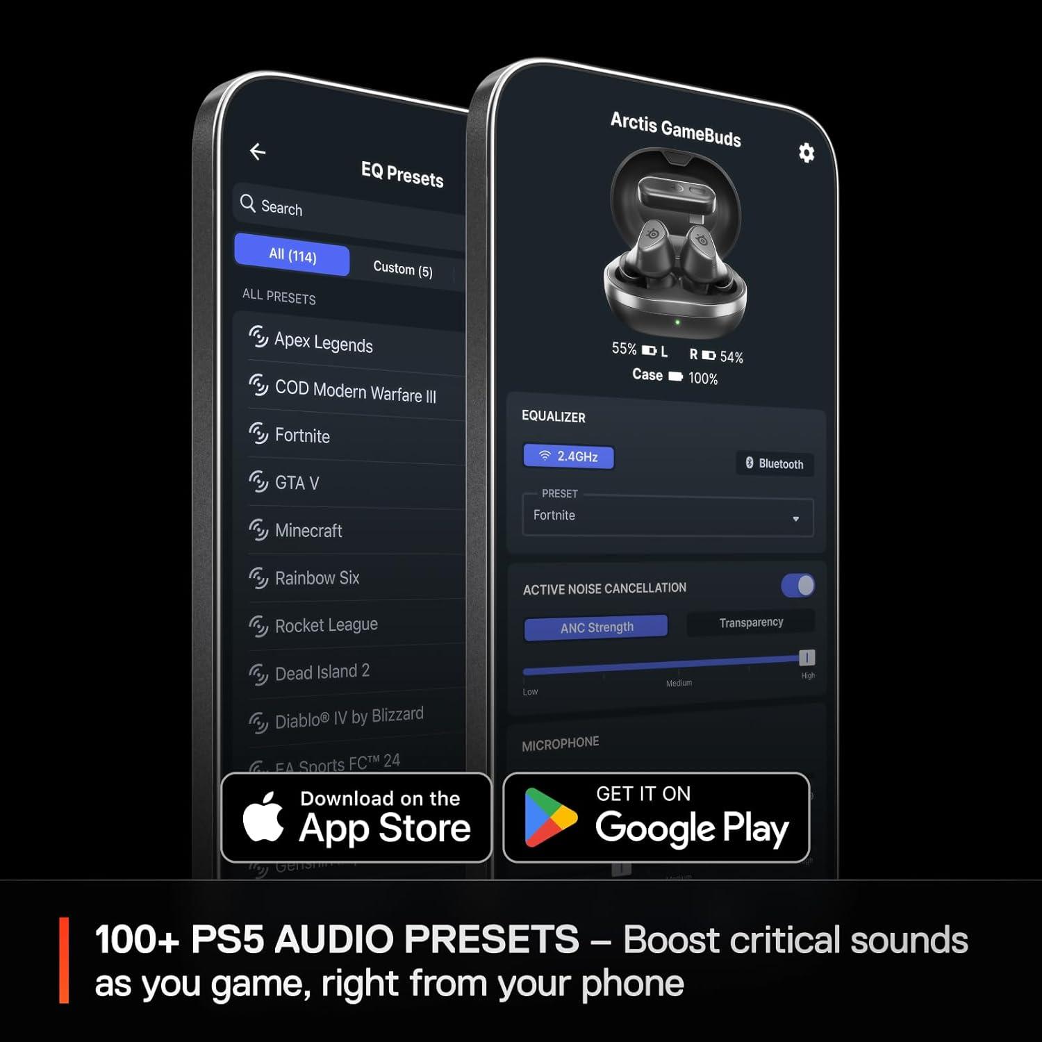 imageSteelSeries Arctis GameBuds for PlayStationPCSwitchMobile QuickSwitch 24GHz Bluetooth 53 Active Noise Cancelling 100 Game Audio Presets 40H Battery with Qi Charging Case WhiteBlack