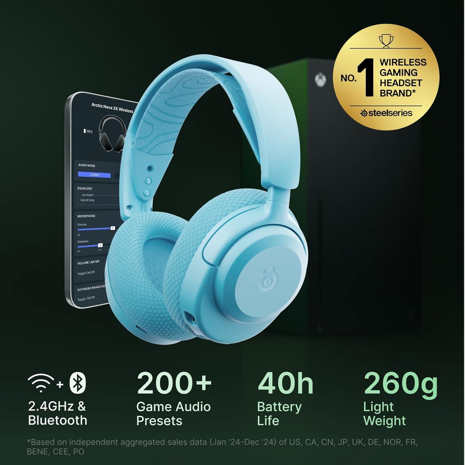 imageSteelSeries Arctis Nova 3P Wireless MultiPlatform Gaming Headset Mobile App Control 40 HR Battery Neodymium Magnetic Drivers 24GHzBluetooth PS5 PS4 PC Switch Mobile AquaAqua