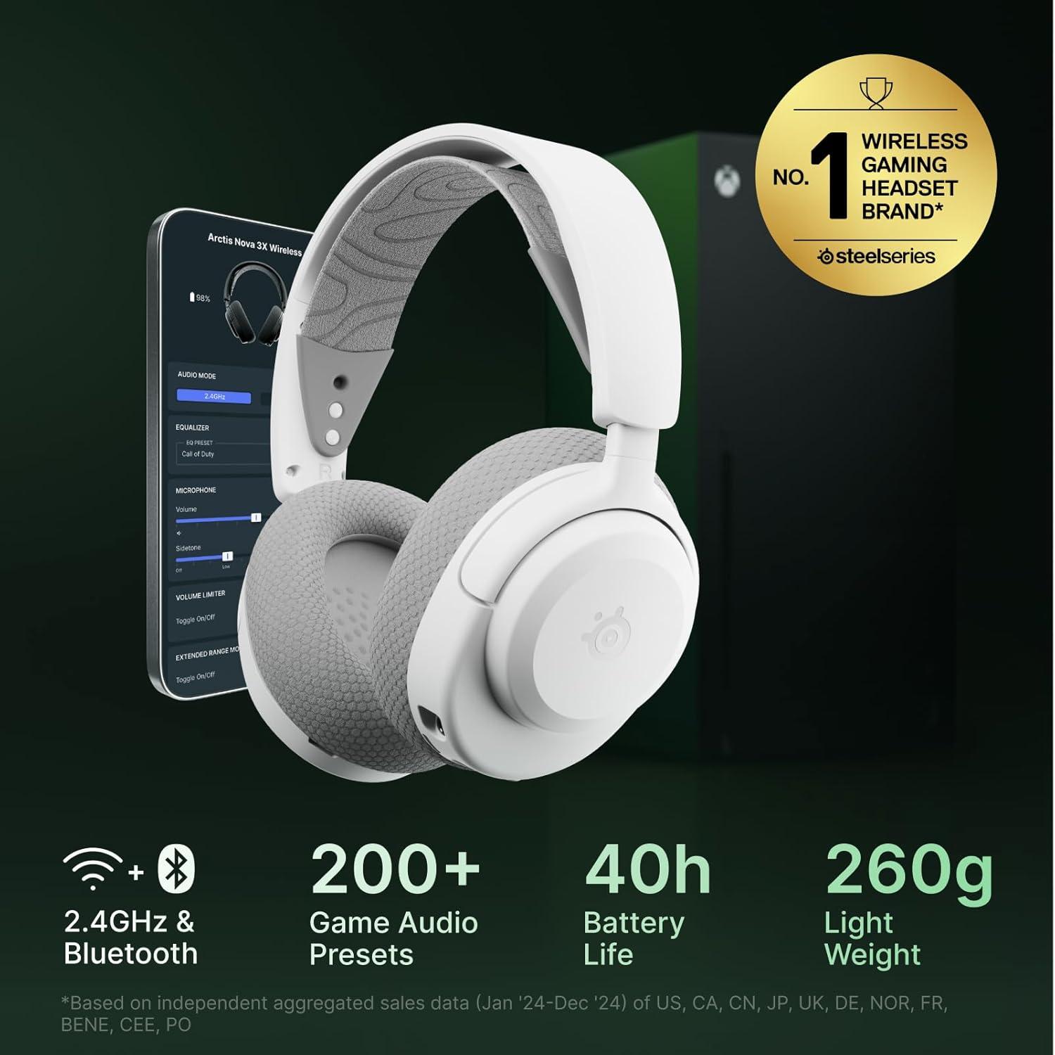 imageSteelSeries Arctis Nova 3P Wireless MultiPlatform Gaming Headset Mobile App Control 40 HR Battery Neodymium Magnetic Drivers 24GHzBluetooth PS5 PS4 PC Switch Mobile AquaWhite
