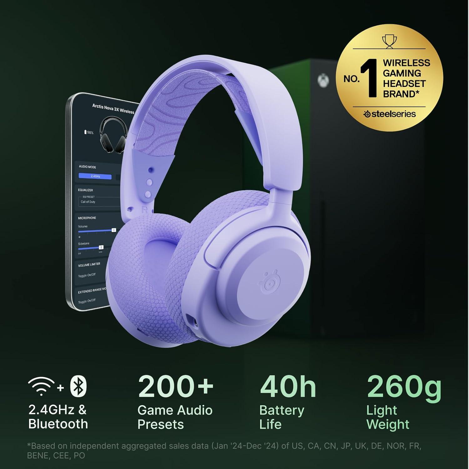 imageSteelSeries Arctis Nova 3P Wireless MultiPlatform Gaming Headset Mobile App Control 40 HR Battery Neodymium Magnetic Drivers 24GHzBluetooth PS5 PS4 PC Switch Mobile AquaLavender