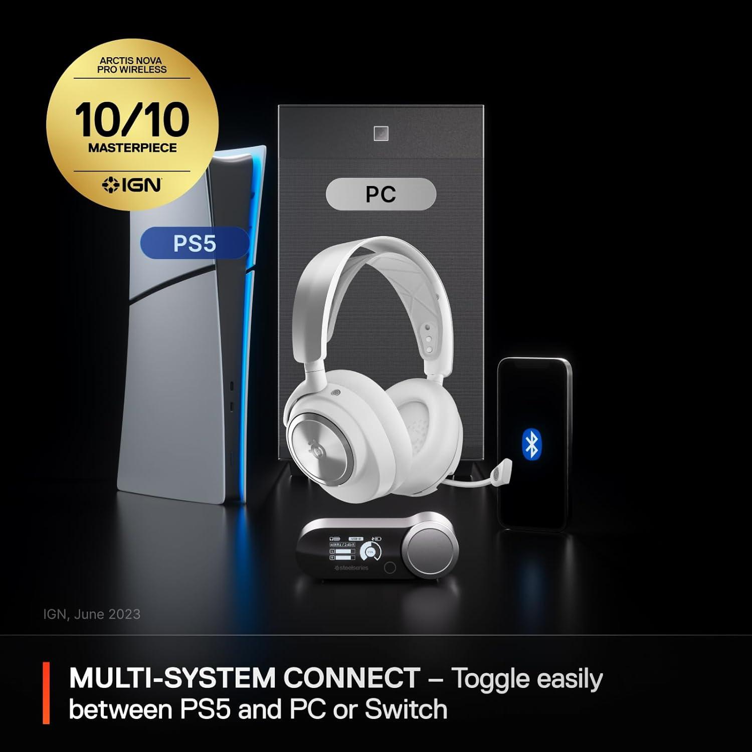 imageSteelSeries Arctis Nova Pro Wireless MultiSystem Gaming Headset Neodymium Magnetic Drivers Active Noise Cancellation 2 Battery System ClearCast Gen 2 Mic PC PS5 PS4 Switch MobileWhite