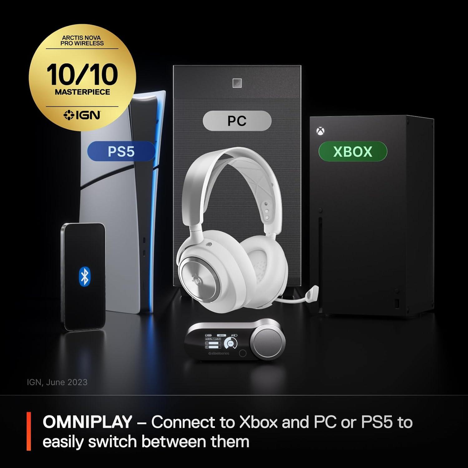 imageSteelSeries Arctis Nova Pro Wireless MultiSystem Gaming Headset Neodymium Magnetic Drivers Active Noise Cancellation 2 Battery System ClearCast Gen 2 Mic PC PS5 PS4 Switch MobileWhite