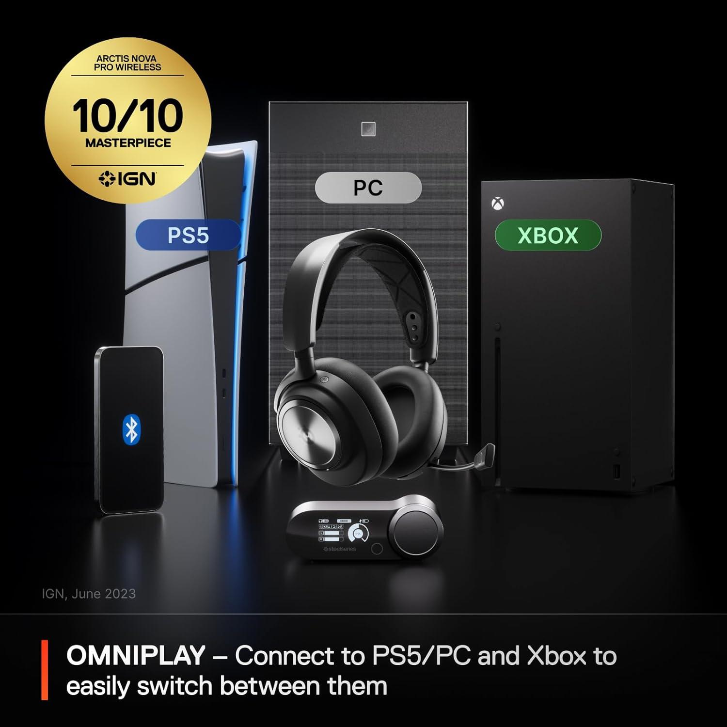 imageSteelSeries Arctis Nova Pro Wireless MultiSystem Gaming Headset Neodymium Magnetic Drivers Active Noise Cancellation 2 Battery System ClearCast Gen 2 Mic PC PS5 PS4 Switch MobileBlack