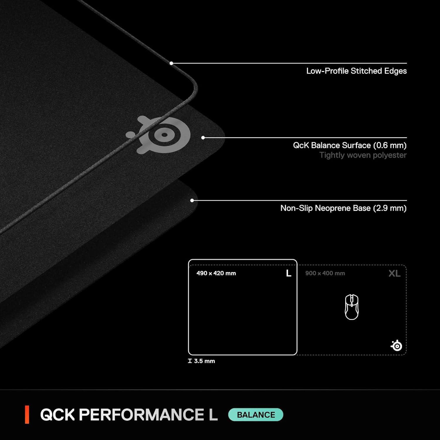 imageSteelSeries QcK XL Performance Speed Gaming Mousepad Extra Density for a Smooth Glide LowProfile Edge Stitching NonSlip Neoprene Rubber Base 1575 x 3443 inch FPS MOBAs RTS MMOLarge