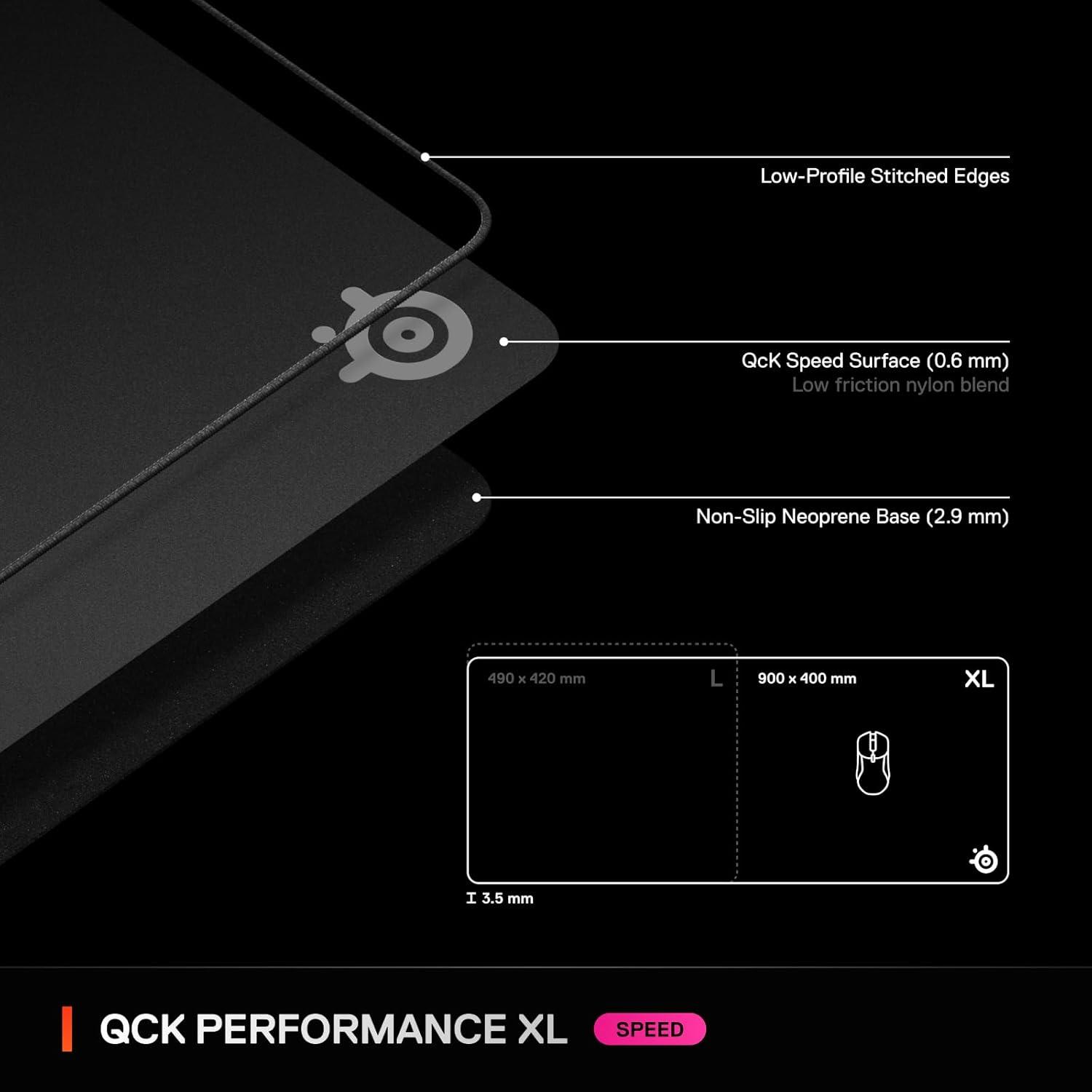imageSteelSeries QcK XL Performance Speed Gaming Mousepad Extra Density for a Smooth Glide LowProfile Edge Stitching NonSlip Neoprene Rubber Base 1575 x 3443 inch FPS MOBAs RTS MMOXL