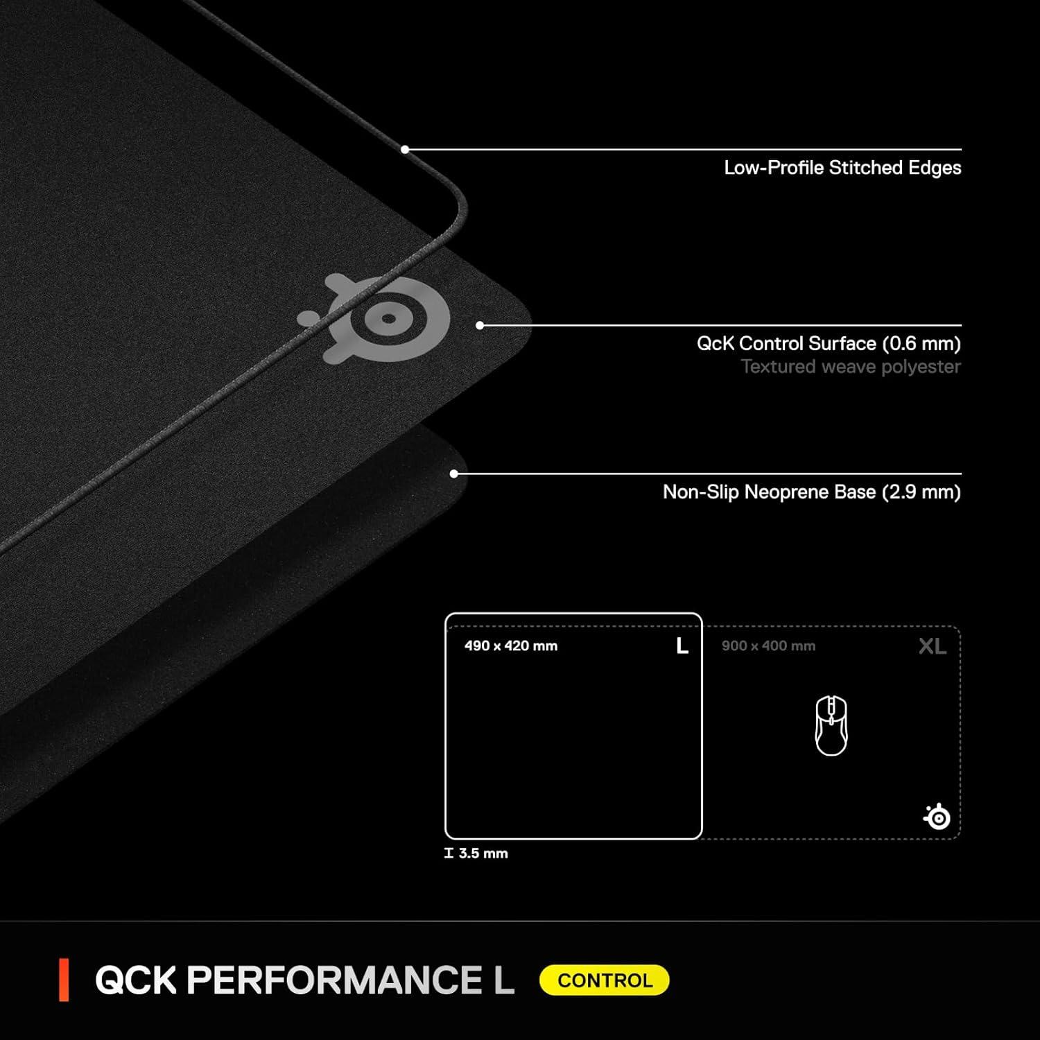 imageSteelSeries QcK XL Performance Speed Gaming Mousepad Extra Density for a Smooth Glide LowProfile Edge Stitching NonSlip Neoprene Rubber Base 1575 x 3443 inch FPS MOBAs RTS MMOLarge