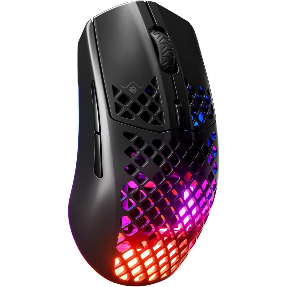 imageSteelSeries Aerox 3 Wireless Holey RGB Gaming Mouse Ultralightweight Water Resistant Design 18K DPI TrueMove Air Optical Sensor OnyxOnyx