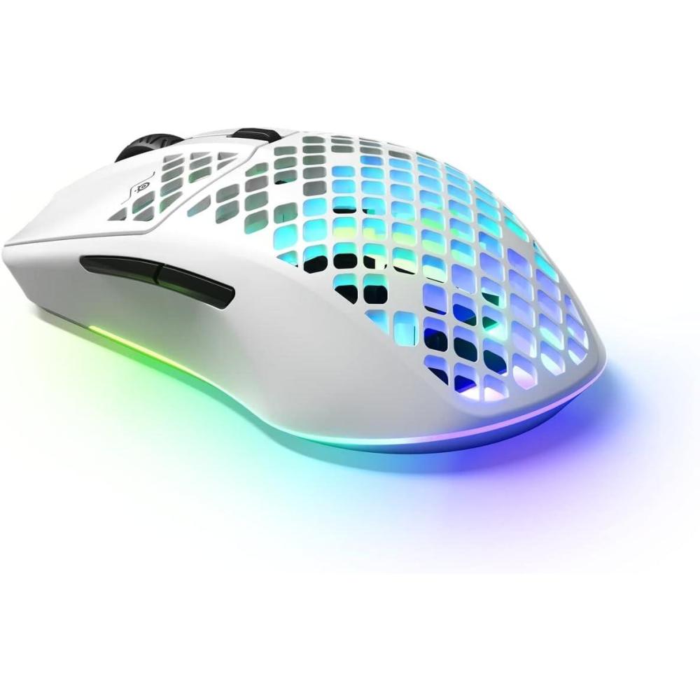 imageSteelSeries Aerox 3 Wireless Holey RGB Gaming Mouse Ultralightweight Water Resistant Design 18K DPI TrueMove Air Optical Sensor OnyxSnow