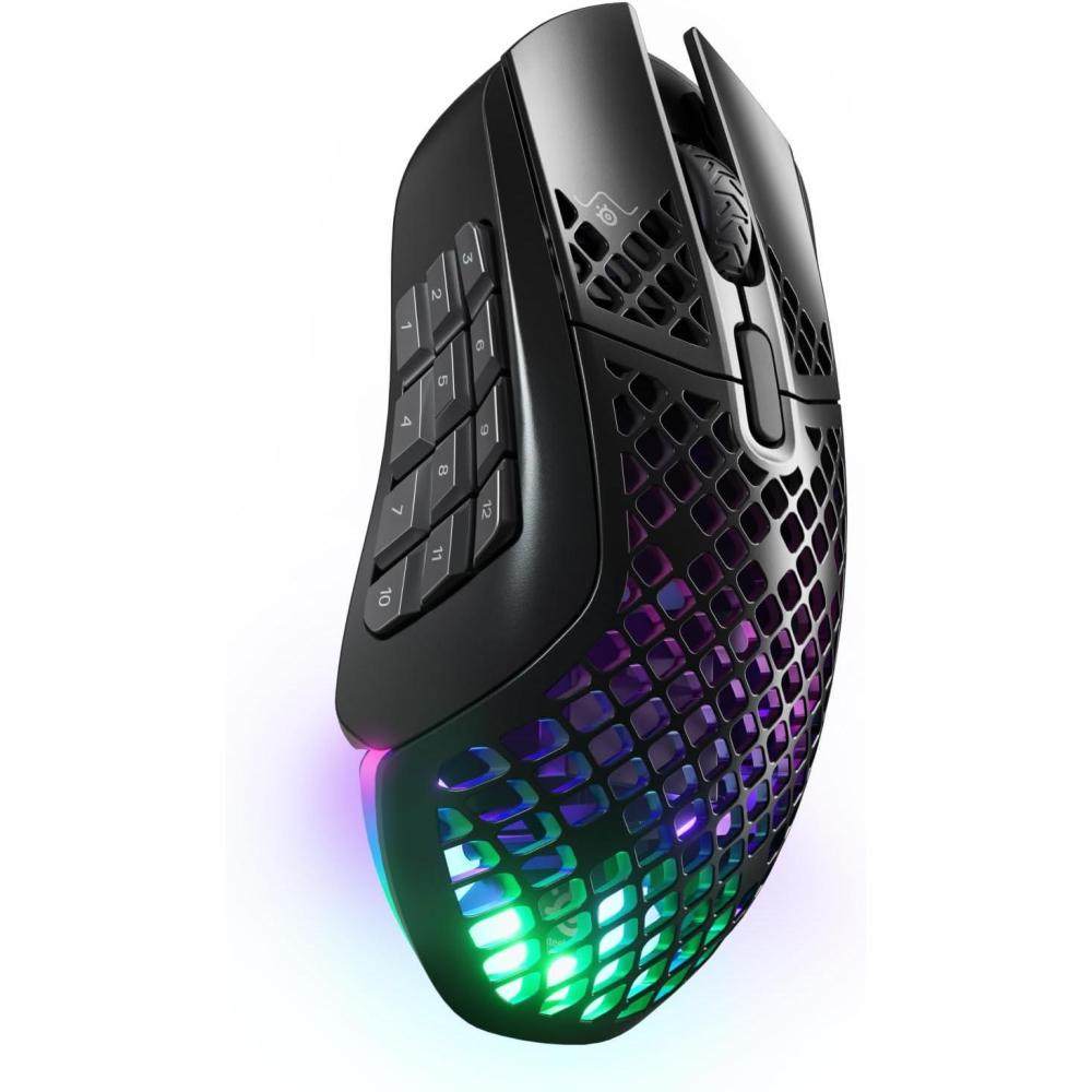 imageSteelSeries Aerox 9 Wireless  Holey RGB Gaming Mouse  Ultralightweight Water Resistant Design  18 Buttons  Bluetooth24 GHz  18K DPI TrueMove Air Optical SensorOnyx