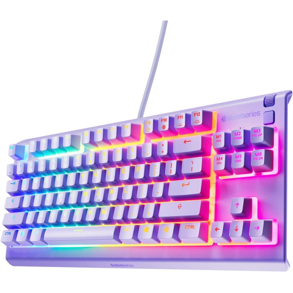 imageSteelSeries Apex 3 TKL White RGB Gaming Keyboard Tenkeyless Compact Form Factor 8Zone RGB Illumination Water and Dust Resistant WhisperQuiet Gaming SwitchLavender